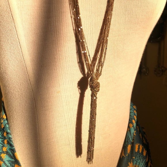 Gold-toned long tassel shimmer chain necklace - Picture 2 of 5